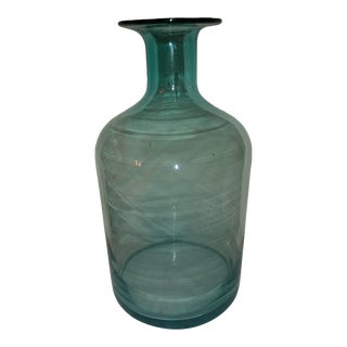 Vintage Turquoise Blue Green Art Glass Vase Bottle For Sale