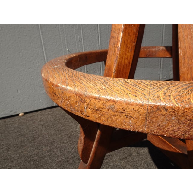 Antique Industrial Adjustable Swivel Oak Drafting Stool Barstool 1of3 ~ # 2 For Sale - Image 17 of 17