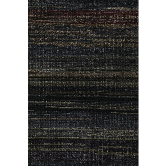 Rug & Kilim’s Modern Textural Rug in Dark Blue and Grisailles Stripes and Striae For Sale In New York - Image 6 of 7