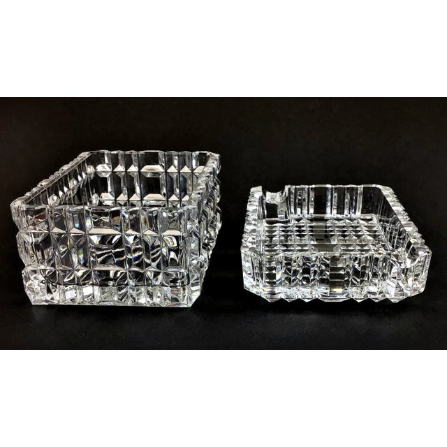 1990s Mid Century Cut Crystal Ashtray Cigarette Case Set - Set of 2 For Sale - Image 10 of 13