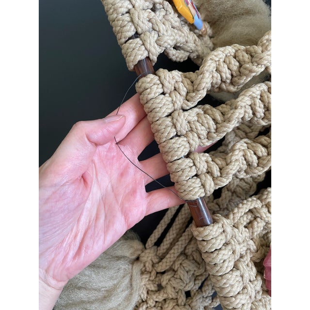 Textile Vintage Southwest Macrame Wall Hanging With Ceramic Kachina Dolls For Sale - Image 7 of 12