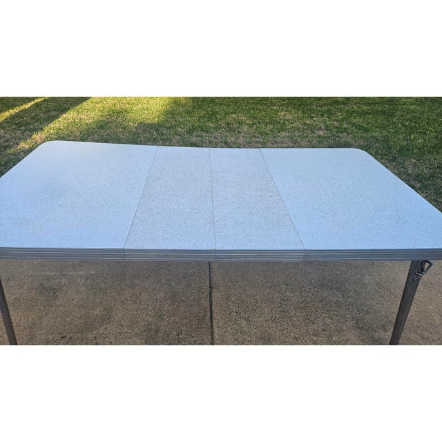 Vintage 1950s Formica Chrome Dinette Table With 2 Leaves For Sale - Image 4 of 8