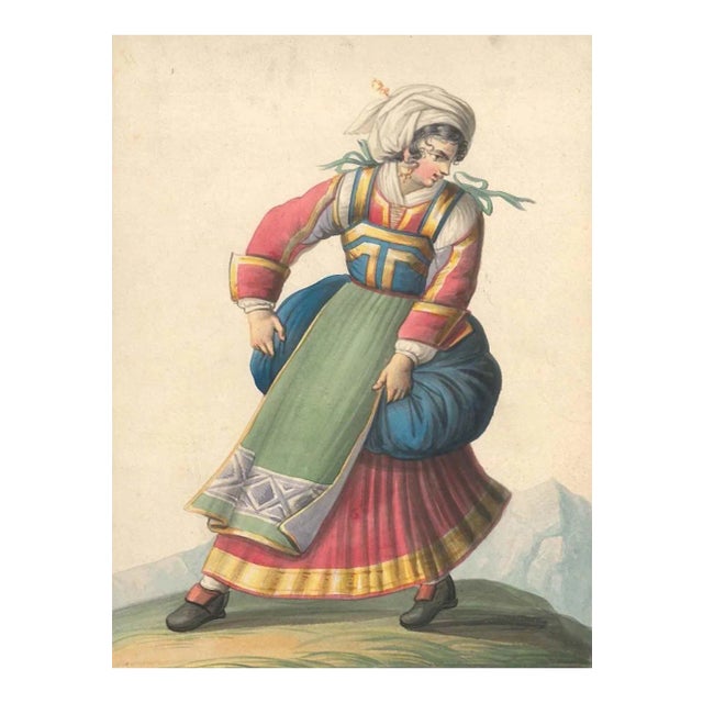 Woman in Typical Italian Costumes - Watercolor by M. De Vito - 1820 ca. 1820 c.a. For Sale