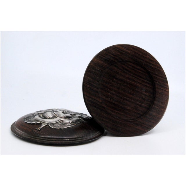 Metal Rosewood Jewelry Box with Rose Silver Embossed Lid For Sale - Image 7 of 11