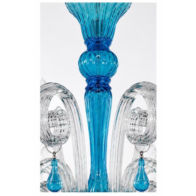 Turquoise and Crystal Murano Glass 12-Light Chandelier, 1980s For Sale - Image 4 of 6