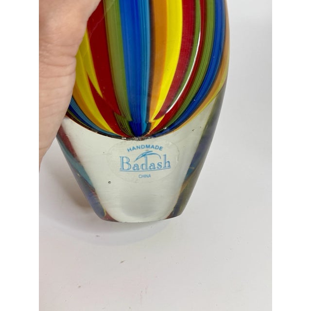 Vintage MCM Badash Crystal 6 In. Rainbow Murano Style Art Glass Vase For Sale - Image 6 of 8