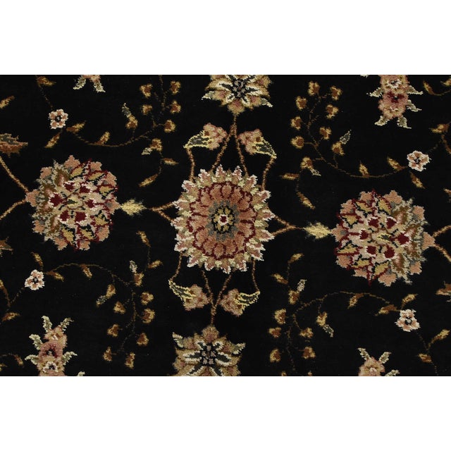 Black Tabriz Rug 8’6” X 11’9” Black Wool/Silk Traditional Hand-Knotted Oriental Carpet For Sale - Image 8 of 15