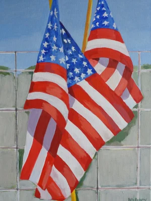"Flags on a Fence" Original Acrylic Americana Painting by Patty Rodgers