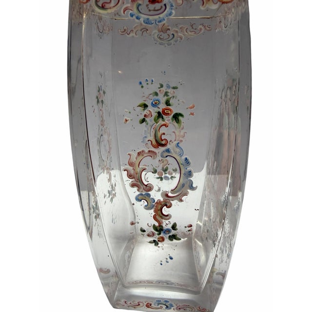 French Antique J L Lobmeyr Austrian Enamel Decorated Crystal Vase Romantic Scene For Sale - Image 3 of 6