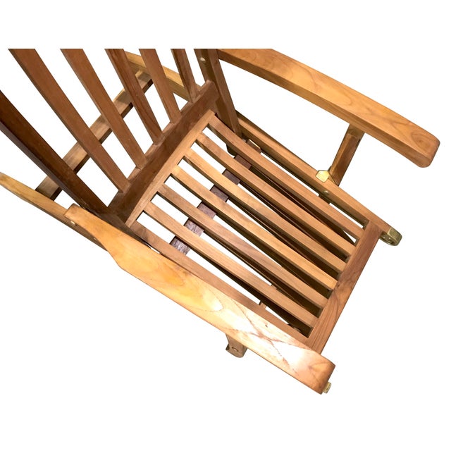 1980s Solid Teak & Brass Folding 'Steamer' or Garden Lounger Chairs