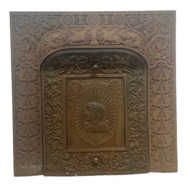 Stunning Late 18th Century 30.5" X 30" Decorative Cast Iron Fireplace Surround and Insert For Sale