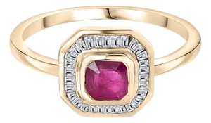 Asscher Cut Ruby Halo Diamond Wedding Ring in 14k Gold Size 7