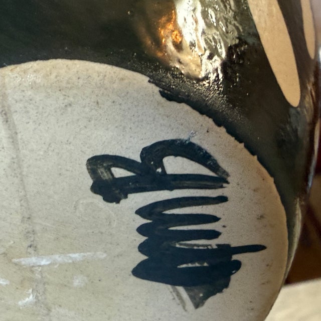 Mid 20th Century Vintage Hand Thrown Vase in Black and Taupe With Naively Decorated Cats For Sale - Image 5 of 5