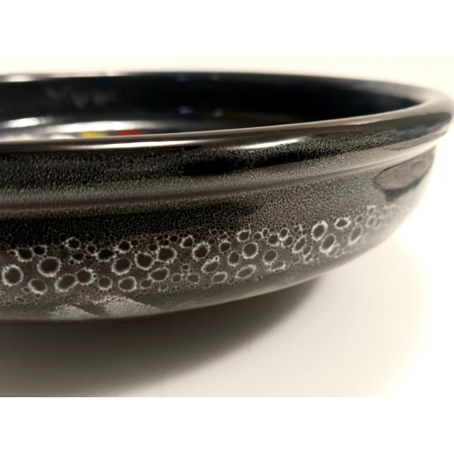 Black Lacquered Ceramic Vide-Poche with Colored Details by Ars Deruta, Italy, 1970s For Sale - Image 6 of 16
