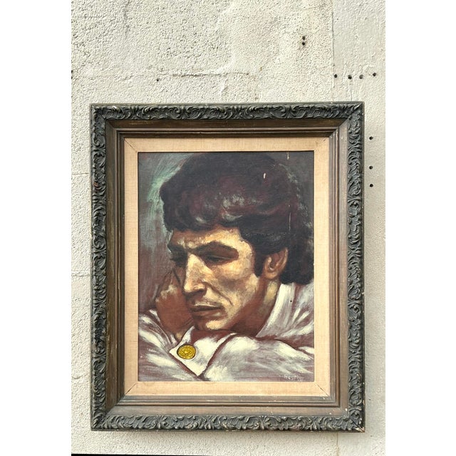Wood Vintage Portrait of Man Oil on Canvas Signed by the Artist For Sale - Image 7 of 12