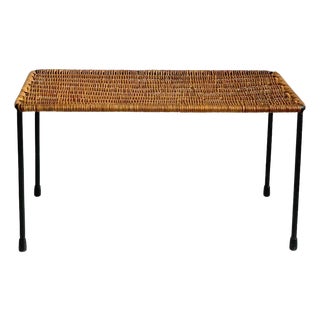 Vintage Austrian Black Steel and Wicker Side Table by Carl Auböck, 1950s For Sale