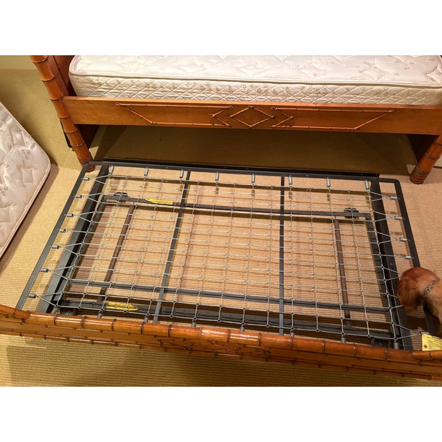 Antique Reimagined 2 Colonial Style Twin Beds to Trundle Bed, Bamboo and Cane For Sale - Image 10 of 11