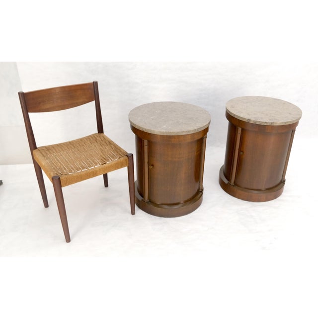 Baker Pair Cylinder Drum Shape Marble Top One Door Compartment Side End Tables For Sale - Image 17 of 18