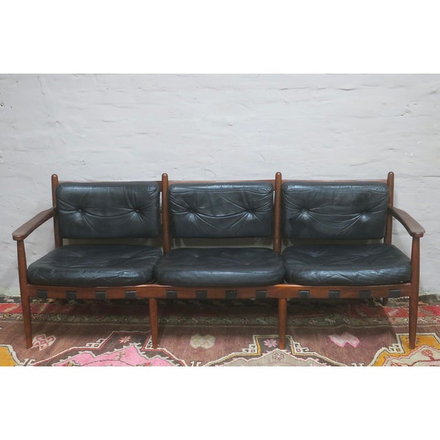 Cadett 3-Seater Sofa in Teak and Leather with Leather Straps by Eric Merthen, 1960s For Sale - Image 5 of 12