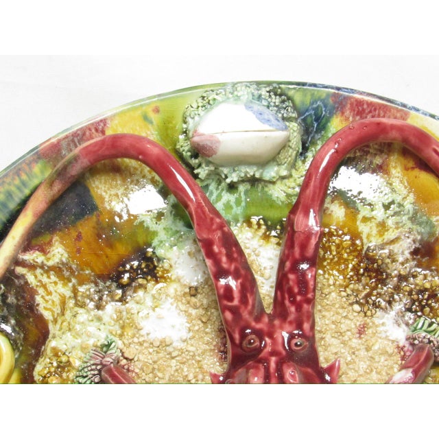 Vintage Portuguese Majolica Lobster Wall Plate For Sale In San Francisco - Image 6 of 18