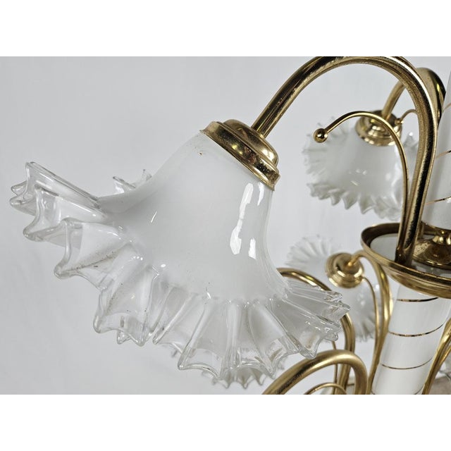 Large Ceramic Chandelier in Brass and Murano Glass, Italy, 1970s For Sale - Image 4 of 18