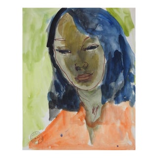 Early 20th Century Portrait of Tahitian Woman Watercolor Painting For Sale