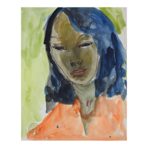Early 20th Century Portrait of Tahitian Woman Watercolor Painting