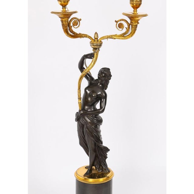 Antique French Bronze and Ormolu Two Light Candelabra, Set of 2 For Sale - Image 3 of 18