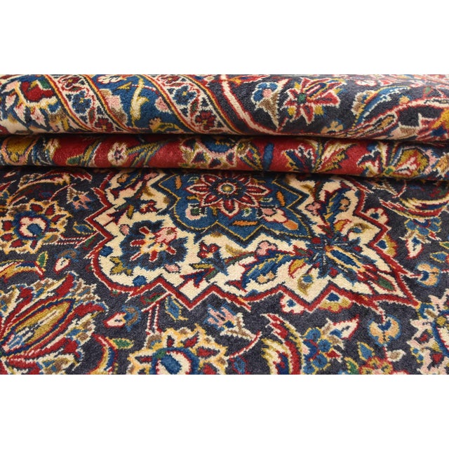 Textile Kashan Rug 9'8'' X 12'9'' Red Wool Vintage Traditional Hand-Knotted Carpet For Sale - Image 7 of 12