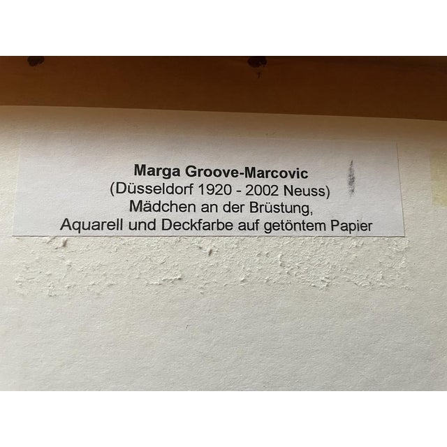 Marga Groove-Marcovic, Girl at the Balustrade, Original Watercolor For Sale - Image 16 of 17