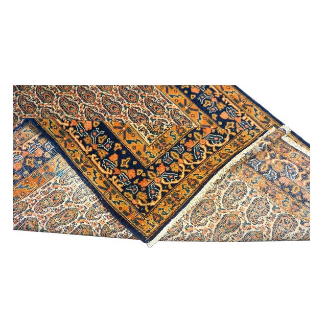 Antique Persian Senneh Wool 4x6 Navy, Gold & Orange Handmade Area Rug #1143202 For Sale In Houston - Image 6 of 7
