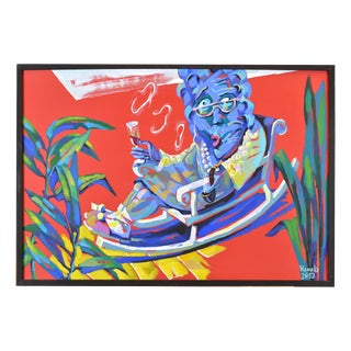 Rauls Zitmanis, My Grandma Smoking Pipe, 2012, Acrylic Painting on Cardboard For Sale