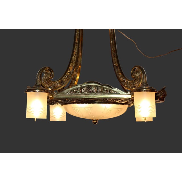 Metal Antique Art Deco - Neoclassical Brass Chandelier For Sale - Image 7 of 7