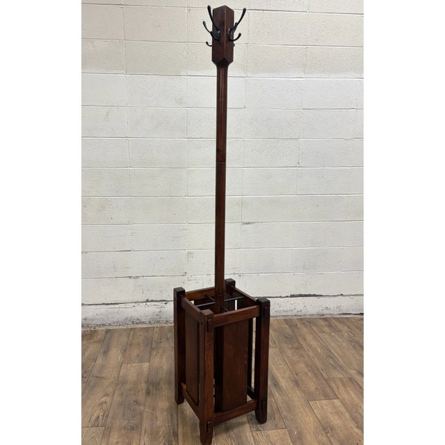 Brown Antique Mission Arts and Crafts Hallway Standing Coat Rack Umbrella Stand For Sale - Image 8 of 8