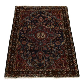 1910 2'x2'10" Blue Antique Persian Sarouk Hand Knotted Pure Wool Even Wear Mat Rug For Sale