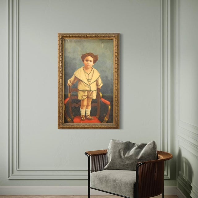 Italian Artist, Portrait of a Child, 1921, Oil on Canvas For Sale - Image 7 of 17