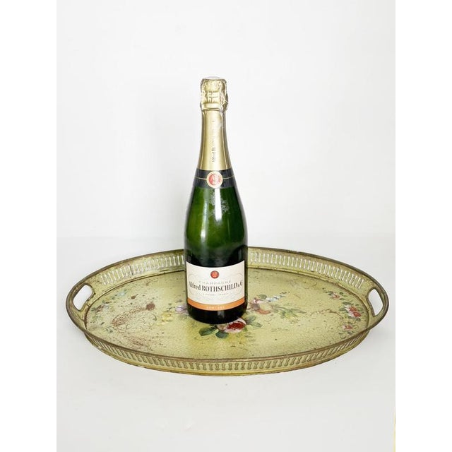 Hand-Painted Green Metal Tray, France, 1800s For Sale - Image 3 of 11