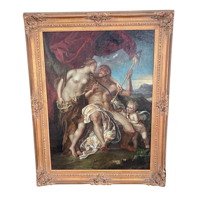Late 18th Century Oil Painting After François Lemoyne, Hercules and Omphale, Gilt Frame After François Lemoyne’s For Sale