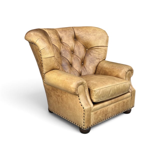 1980s Ralph Lauren Style Leather Writer's Chair Wingback a-Pair For Sale - Image 12 of 18