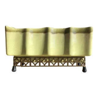 Green Ceramic Planter With Metal Base For Sale