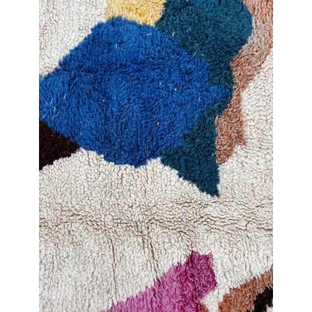 White Berber Colorful Moroccan Beni Ourain Wool Rug For Sale - Image 8 of 9