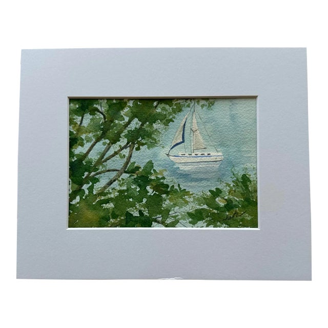 Signed Original Watercolor Painting “Sailboat at the End of Tarpon Street” For Sale