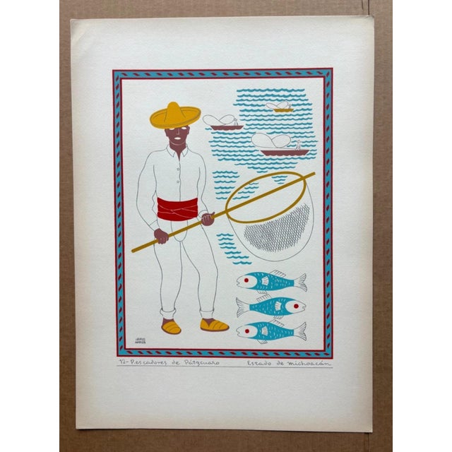 Up for sale is this gorgeous silkscreen print by Carlos Mérida, from Trajes Regionales Mexico, a limited portfolio...