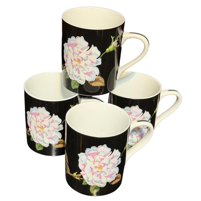 Set of 4 Tiffany & Co Porcelain Coffee Mugs Mrs. Delany's Flowers by Sybil Connolly