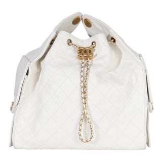 White Quilted Caviar Large Chanel 25 Hobo Handbag For Sale