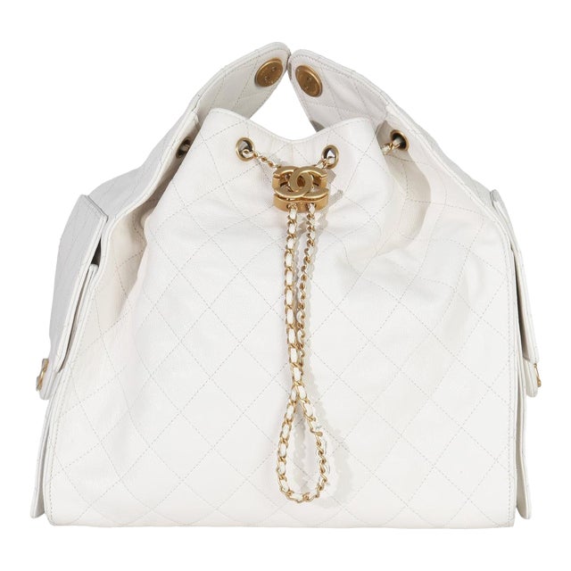 White Quilted Caviar Large Chanel 25 Hobo Handbag For Sale