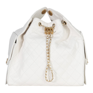 White Quilted Caviar Large Chanel 25 Hobo Handbag