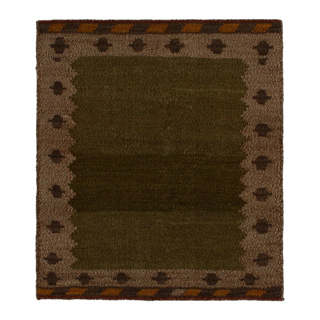 Textile 1980s Vintage Sofreh Kilim Rug in Green Striae With Beige-Brown Border For Sale - Image 7 of 7