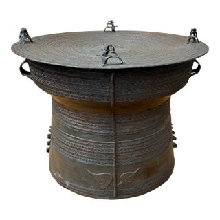 Vintage Bigger Than Average Bronze Asian Rain Drum Table For Sale