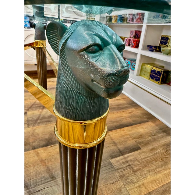 1980s 1980’s Art Deco Style Bronze and Brass Panther Head Accent Table, Made in Italy For Sale - Image 5 of 12